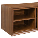 Mid-Century Modern 2 in 1 PET FRIENDLY  Walnut TV Stand With Extendable table Soft cushion Sliding door Cat friendly furniture