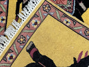 Unique Indian Pictorial Rug 2x3, Small Wool Hand Knotted Oriental Carpet, Yellow, Two Elephants, Handmade
