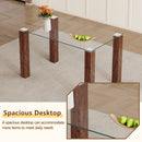 Table and chair set.A 49.6*30 Inch Transparent Tempered Glass Dining Table With Walnut Wood Grain MDF Legs.Paired With 4 Ergonomic Brown Technology Fabric Dining Chairs,Black Metal Legs.