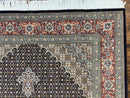 Persian Tabriz Rug 5x7, Wool with Silk Highlights, Hand Knotted Vintage Oriental Carpet, Very Fine, Herati Mahi Pattern, Black, Rare