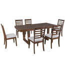 7-Piece Farmhouse Extendable Dining Table Set, 78 in Rustic Wood Table with 18 in Removable Leaf and 6 Upholstered Chairs for Dining Room