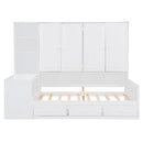 Twin Size Wooden Daybed With Three Drawers, and All-in-One Cabinet, Desk and Shelves, White