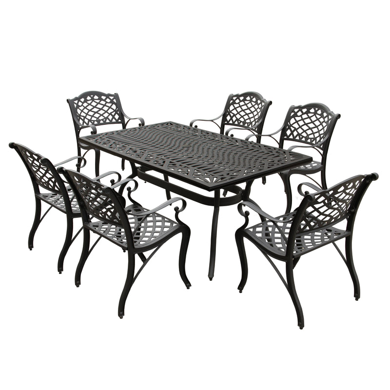 Outdoor Aluminum 7pc Black Rectangular Patio Dining Set and Six Chairs