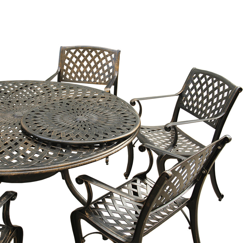 Outdoor Aluminum 7pc Round Patio Dining Set with Lazy Susan, Six Chairs