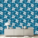 Blue Wallpaper with White Flowers Chic High-Quality