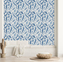 Modish Blue Fern Leaves Wallpaper Chic