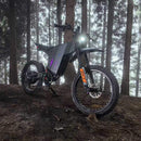 Electric bike in a forest setting with trees in the background