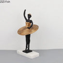 Elegant black & gold ballerina sculpture bedroom marble decor