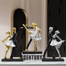 Elegant black & white ballet dance girl double statue living room decor