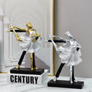 Elegant black & white ballet dance girl double statue living room decor