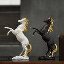 Elegant black & white golden horse animal sculpture living room decor