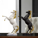 Elegant black & white golden horse animal sculpture living room decor