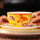 Elegant butterfly kitchen tableware set yellow porcelain floral design