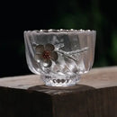 Elegant carved tin glass tea cup set dining room glassware
