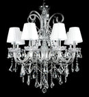 Elegant crystal chandelier with white shades for dining room