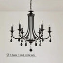 Elegant crystal pendant chandelier black iron 6 light dining room
