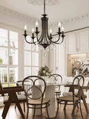 Elegant crystal pendant chandelier black iron 6 light dining room