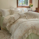Elegant floral lace ruffles bedding set cream bedroom duvet set