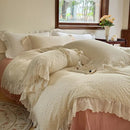 Elegant floral lace ruffles bedding set cream bedroom duvet set