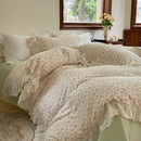 Elegant floral lace ruffles bedding set cream bedroom duvet set