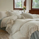 Elegant floral lace ruffles bedding set cream bedroom duvet set