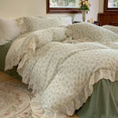 Elegant floral lace ruffles bedding set cream bedroom duvet set
