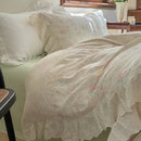 Elegant floral lace ruffles bedding set cream bedroom duvet set