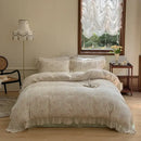 Elegant floral lace ruffles bedding set cream bedroom duvet set