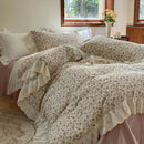 Elegant floral lace ruffles bedding set cream bedroom duvet set