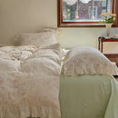 Elegant floral lace ruffles bedding set cream bedroom duvet set