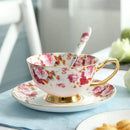 Elegant floral tea set pink & orange dining room bone china cup