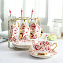 Elegant floral tea set pink & orange dining room bone china cup