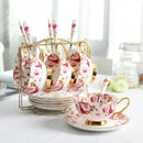 Elegant floral tea set pink & orange dining room bone china cup