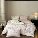 Cream Satin Bedding Set With Flower Embroidery