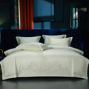 Elegant flowers embroidery cream satin bedding set bedroom duvet cover