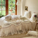 Elegant flowers embroidery lace bedding set bedroom cream cotton