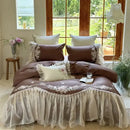Elegant flowers embroidery lace bedding set bedroom cream cotton