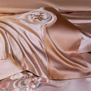 Elegant flowers embroidery rose gold & sage bedding set bedroom