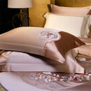Elegant flowers embroidery rose gold & sage bedding set bedroom