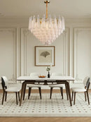 Elegant glass chandelier lighting gold tiered teardrop dining room