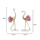 Elegant gold and pink crystal bird decorative figurines living room