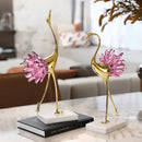 Elegant gold and pink crystal bird decorative figurines living room