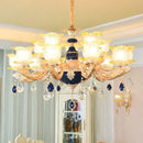 Elegant gold & blue crystal chandelier living room lighting