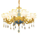Elegant gold & blue crystal chandelier living room lighting