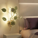 Elegant gold branch wall lamp with white rose for bedroom sconce lighting
