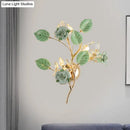 Elegant gold branch wall lamp with white rose for bedroom sconce lighting