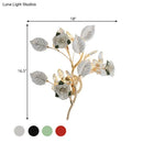 Elegant gold branch wall lamp with white rose for bedroom sconce lighting