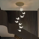 Elegant gold crystal butterfly ladder pendant lights for stairs