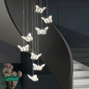 Elegant gold crystal butterfly ladder pendant lights for stairs