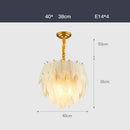 Elegant gold glass feather led hanging chandelier for foyer
